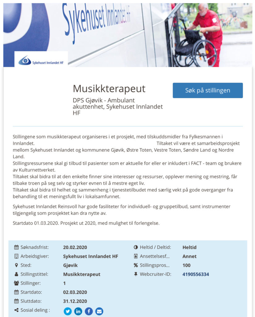 Musikkterapi stilling